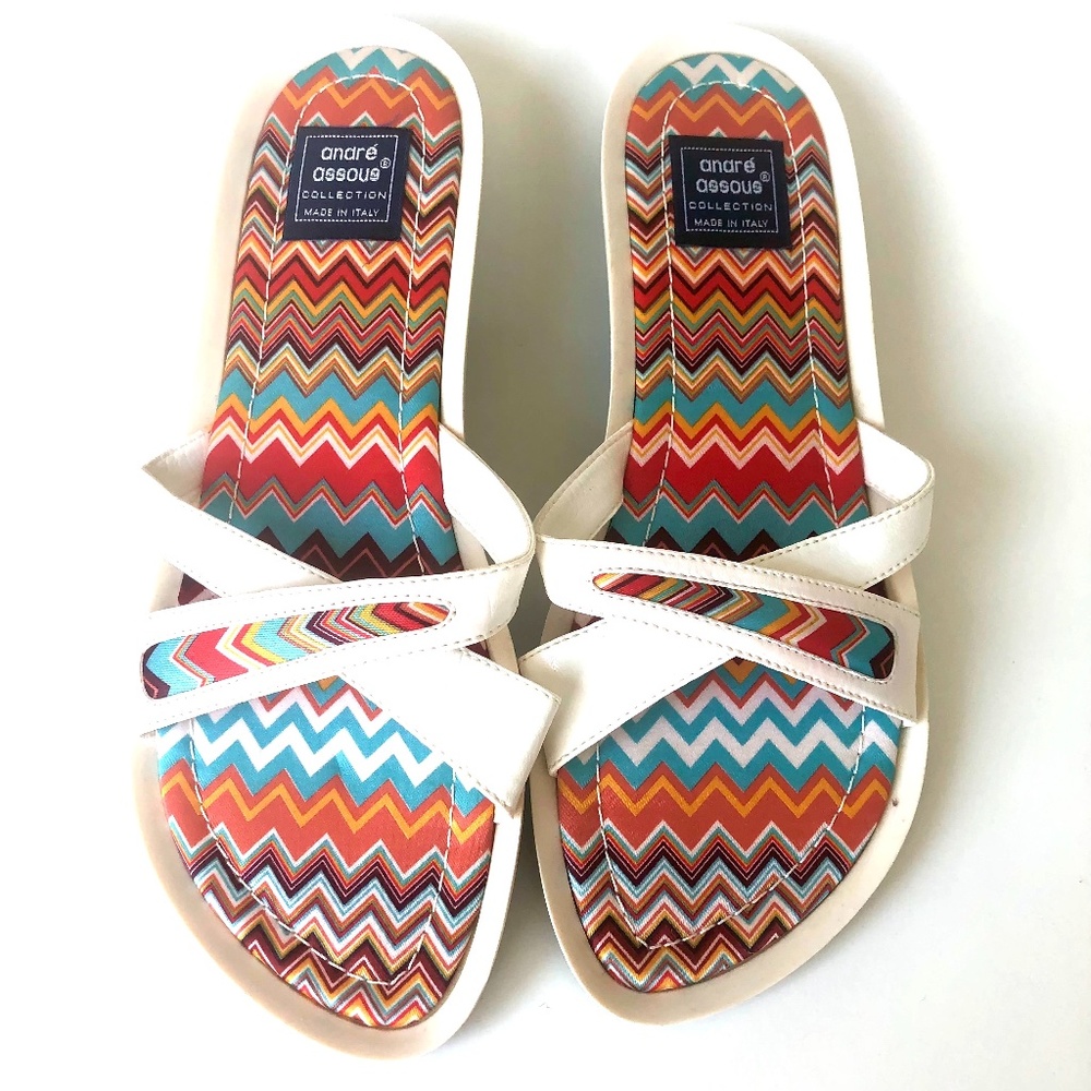 Andre Assous White With Multi Color Zigzag Patter… - image 1